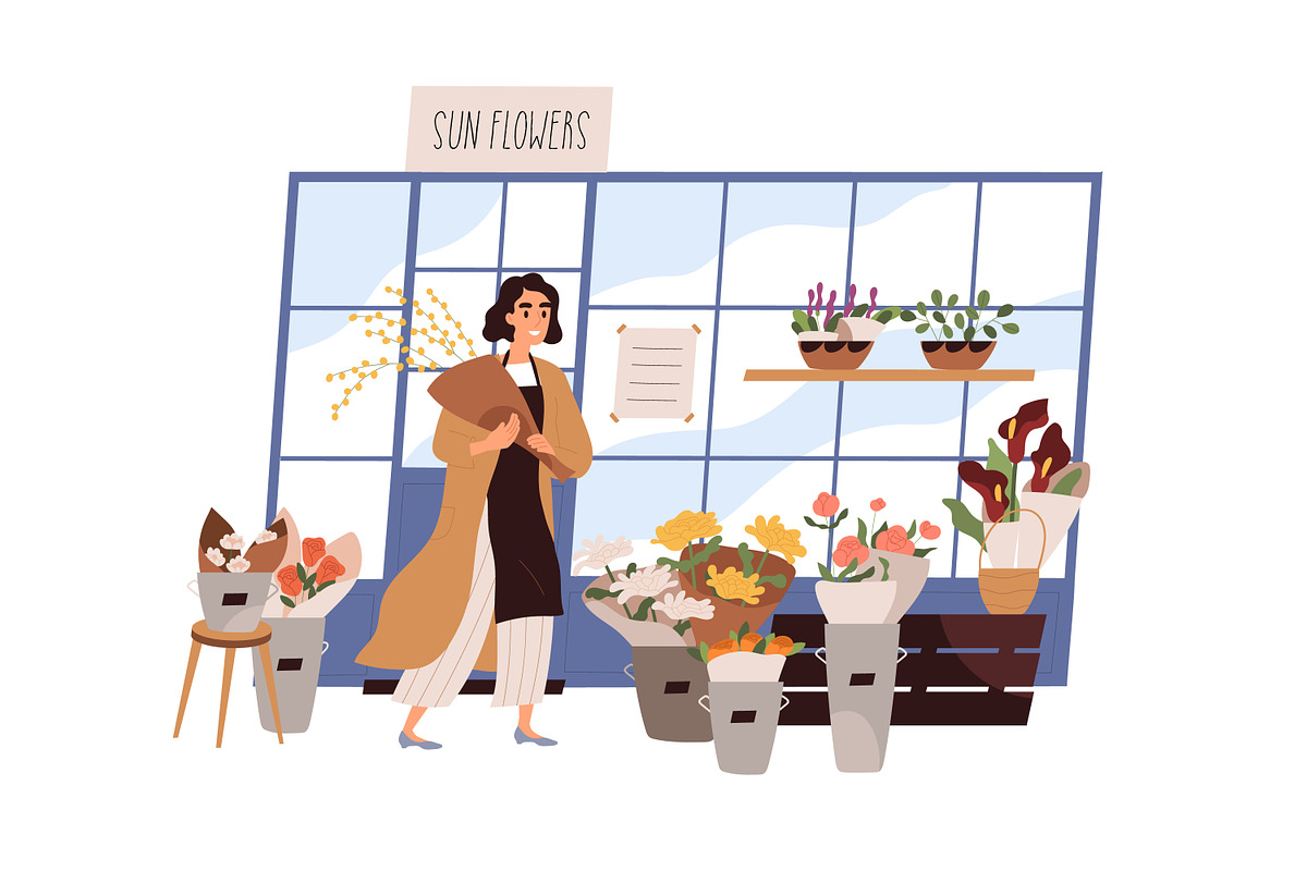 Florists working at flower shop set, a Person Illustration by Good Studio (Photo 4 of 9)