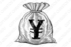 Money Yen Yuan Cash Sack Bag Vintage, an Object Illustration by Christos Georghiou