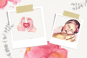 Newborn Girl Set. Watercolor.