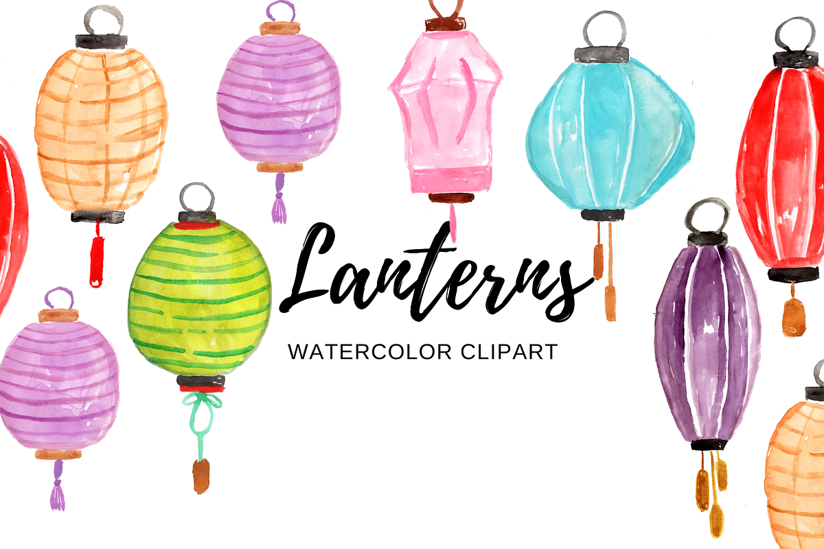 Watercolor lantern clipart, an Illustration by Writelovely (Photo 1 of 2)