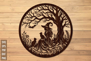 Halloween Witch and Cats laser cut, a Seasonal Illustration by DreamPrint404