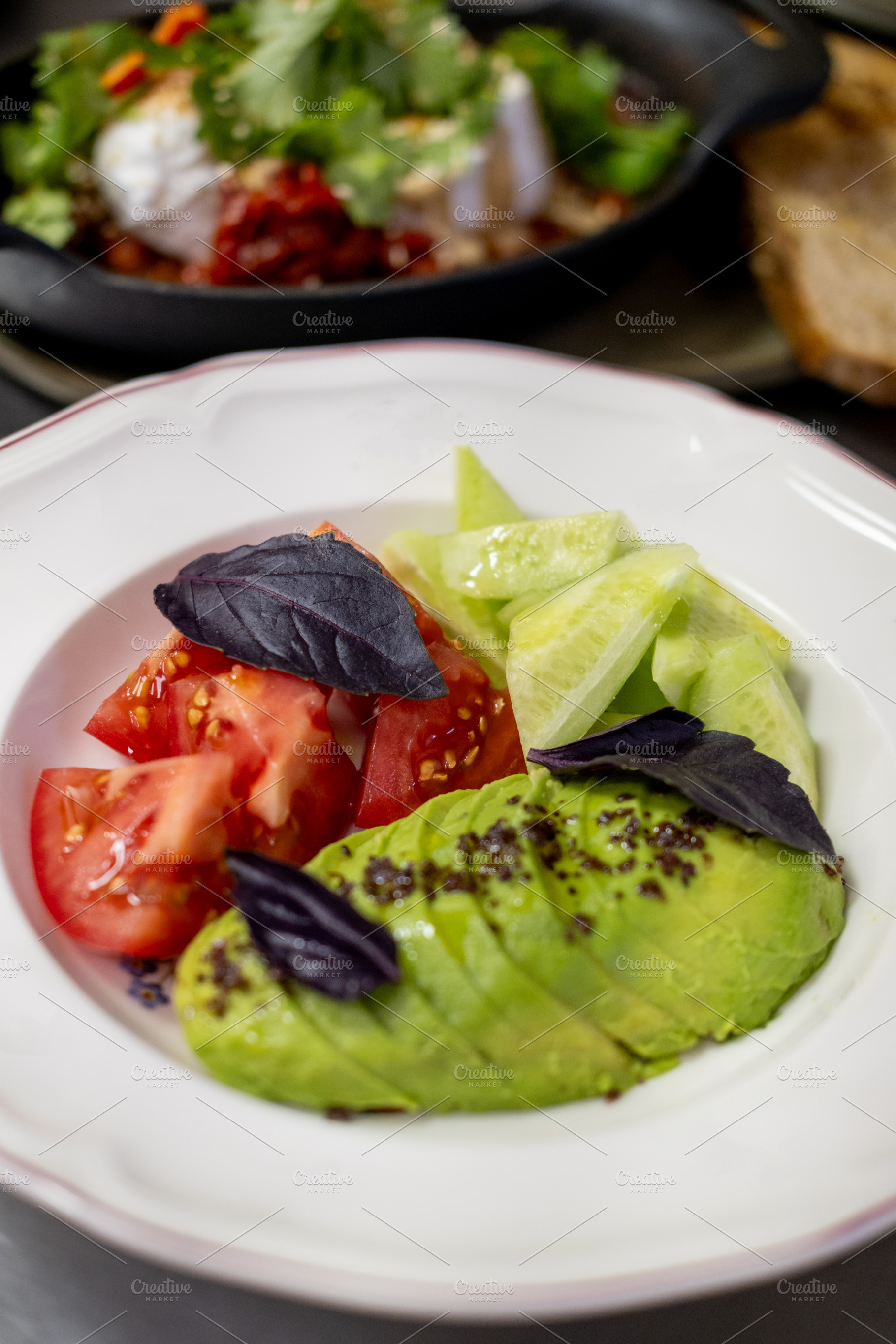 Salad plate healthy vegetable breakfast sliced, a Food & Drink Photo by Photo Drive Studio
