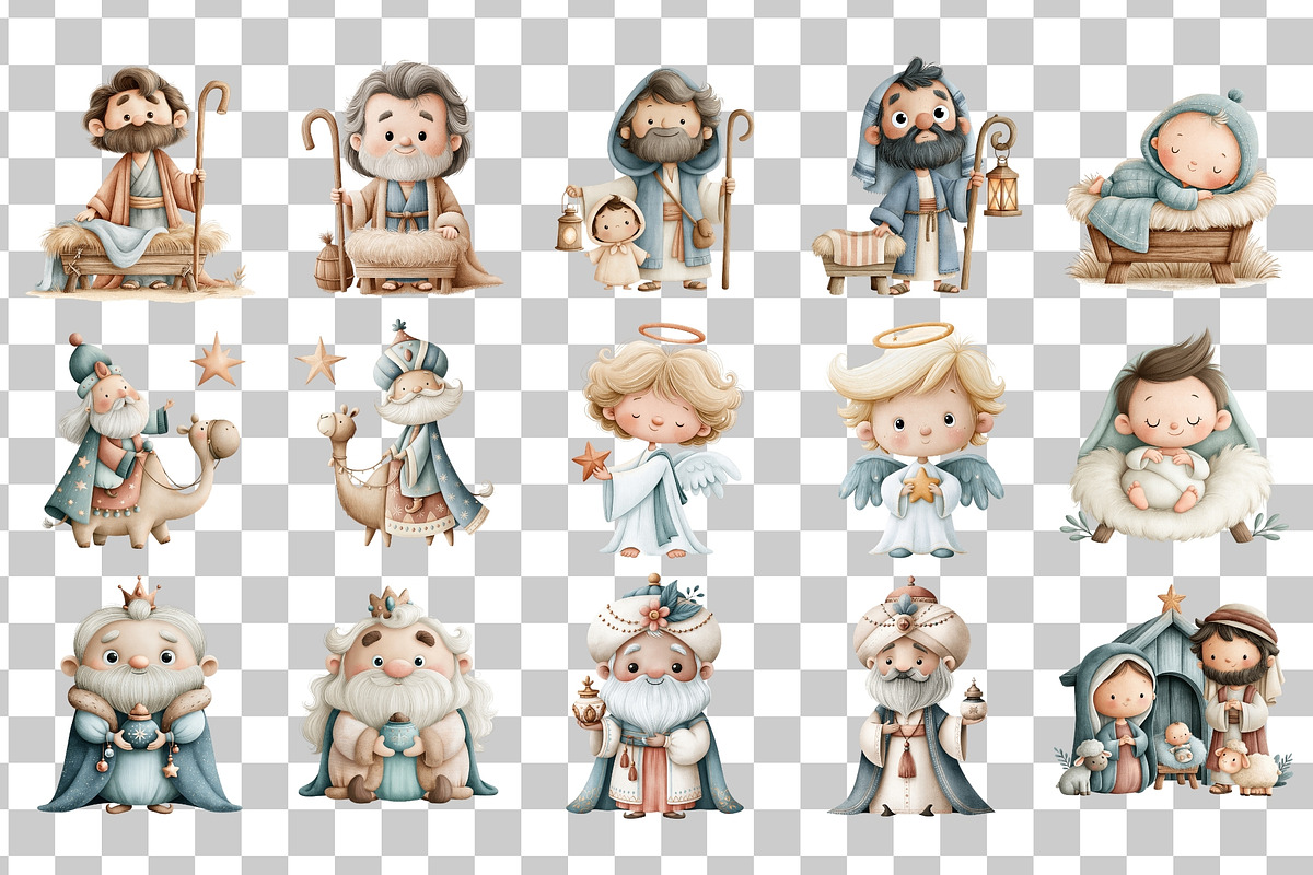 Cute Christmas Nativity Clipart, a Seasonal Illustration by Nicolle's ...