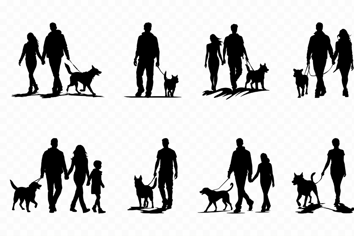 People Walking with Dog vector Set, an Animal Illustration by Gfx Expert Team (Photo 3 of 3)