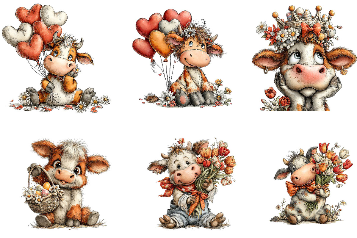 Whimsical Easter Highland Cow Clipar, an Illustration by CreationArt (Photo 4 of 7)
