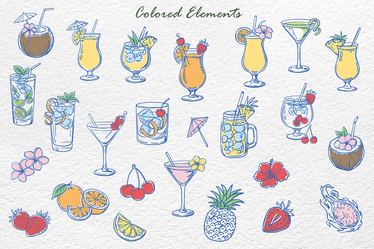 Tropical Cocktails Clipart, an Object Illustration by Watercolor dreams (Photo 2 of 4)