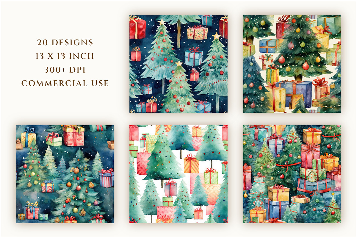 Seamless Watercolor Christmas Trees, a Pattern Graphic by everslide (Photo 4 of 5)
