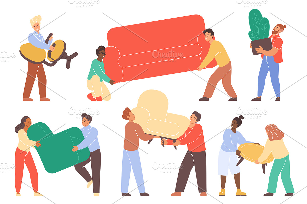 People Moving Furniture Cartoon, a Person Illustration by Lemberg Vector