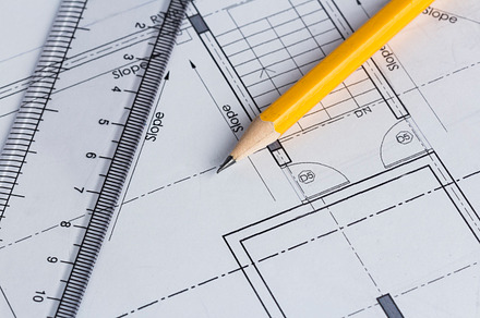 Architectural project stock photo containing blueprint and plan, an Architecture Photo by Sainath Chillapuram