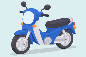 Blue Retro Scooter Motorcycle Vector, a Transportation Illustration by Artpon Illustration