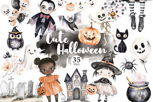 Cute Halloween Clipart Set, a Person Illustration by GlamArtZhanna