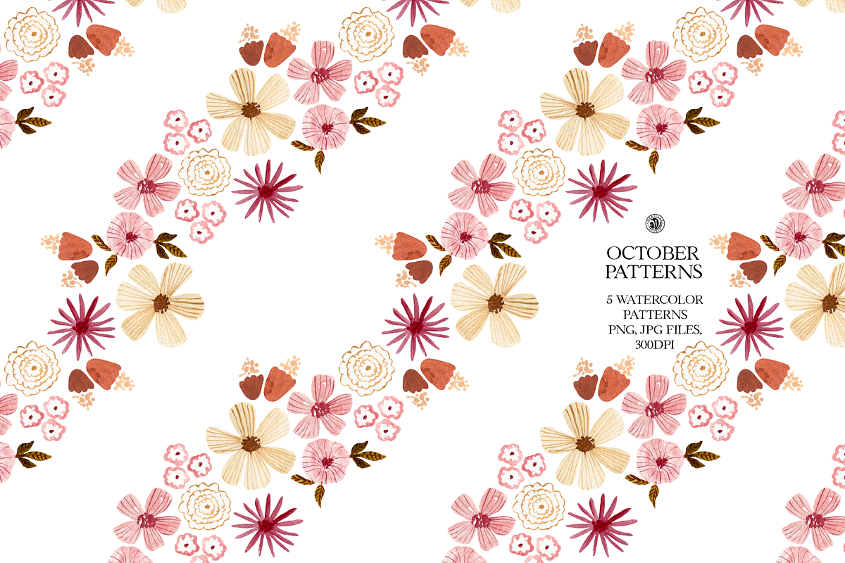 October Watercolor Patterns Set, a Pattern Graphic by Webvilla Studio (Photo 7 of 10)
