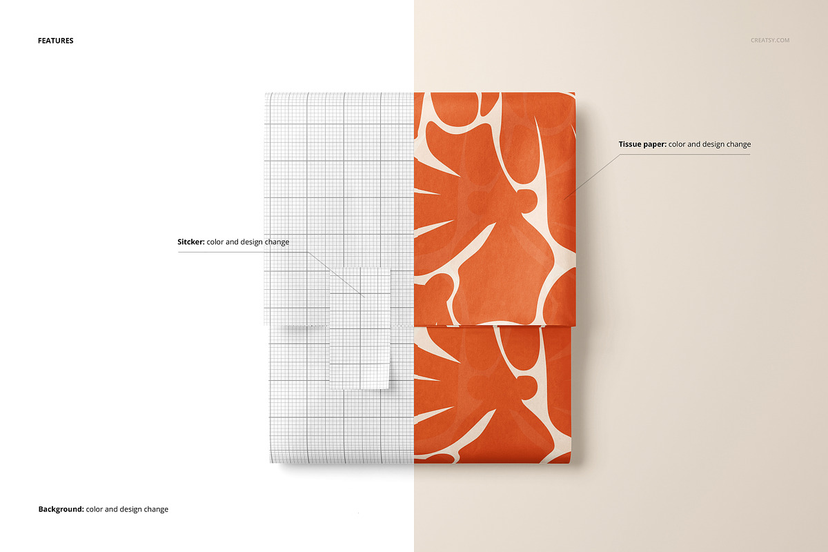 Tissue with Vertical Sticker Mockup, a Packaging Mockup by creatsy5 (Photo 3 of 6)