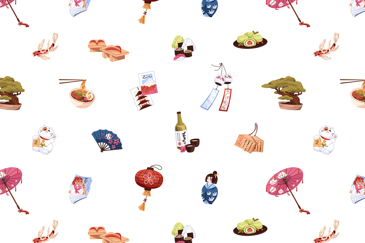 Japan culture items set, backgrounds, an Object Illustration by PaperTrident (Photo 4 of 5)