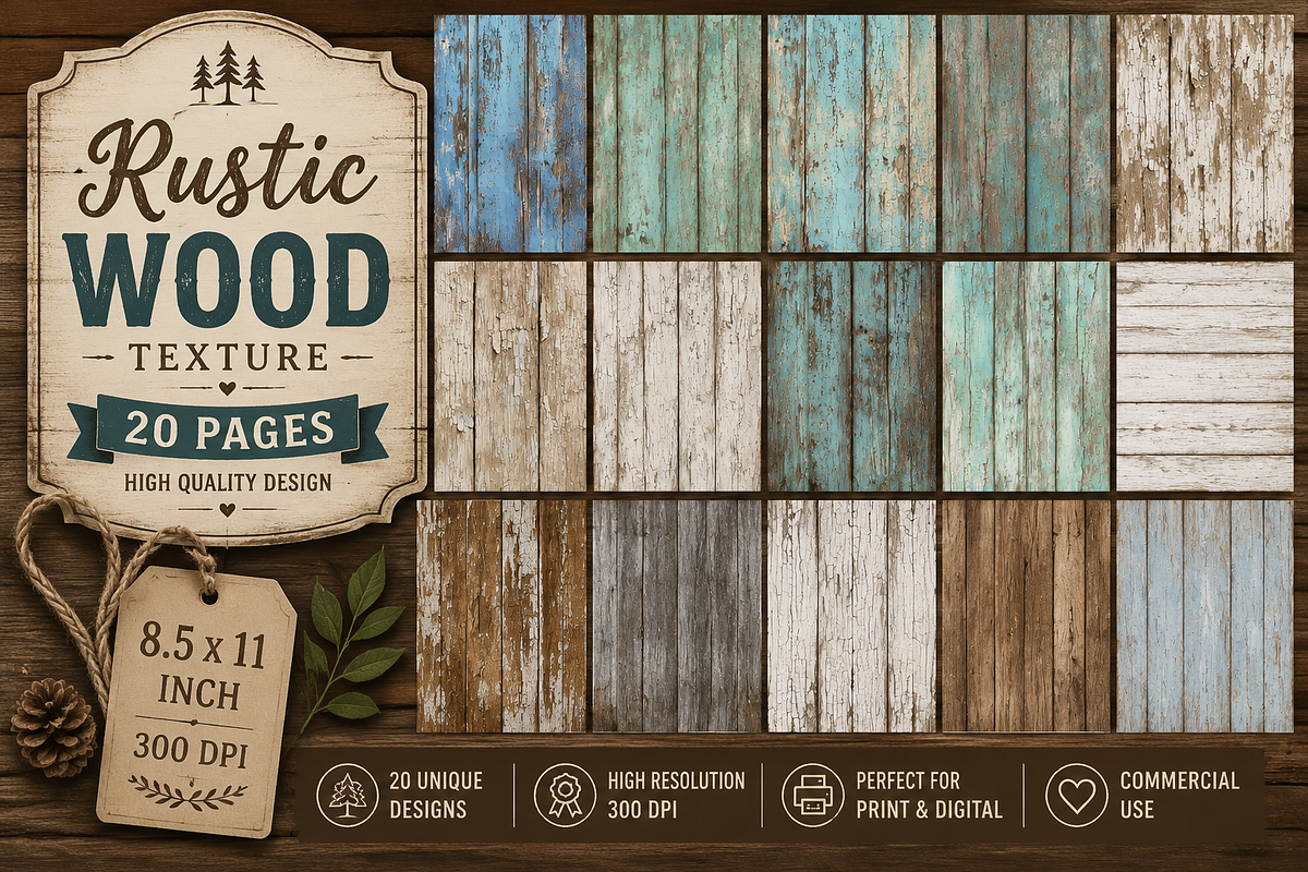 Rustic Wood Texture Digital Papers, a Pattern Graphic by Printable Treasure (Photo 1 of 3)