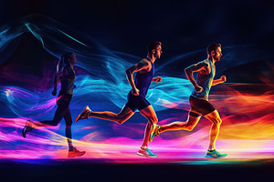 Athletes training together in a row, a Photo by Pavel_design