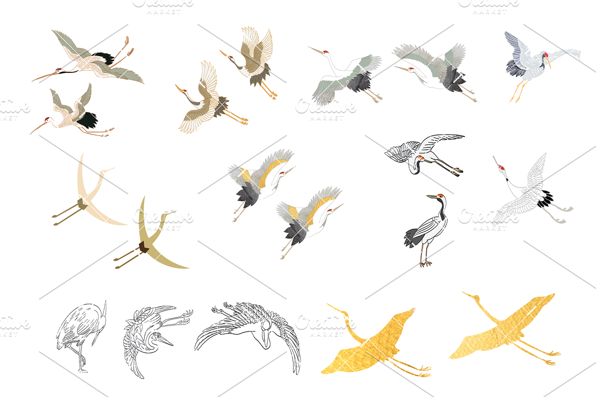 Crane birds element in vintage style, an Object Graphic by marukopum (Photo 2 of 2)