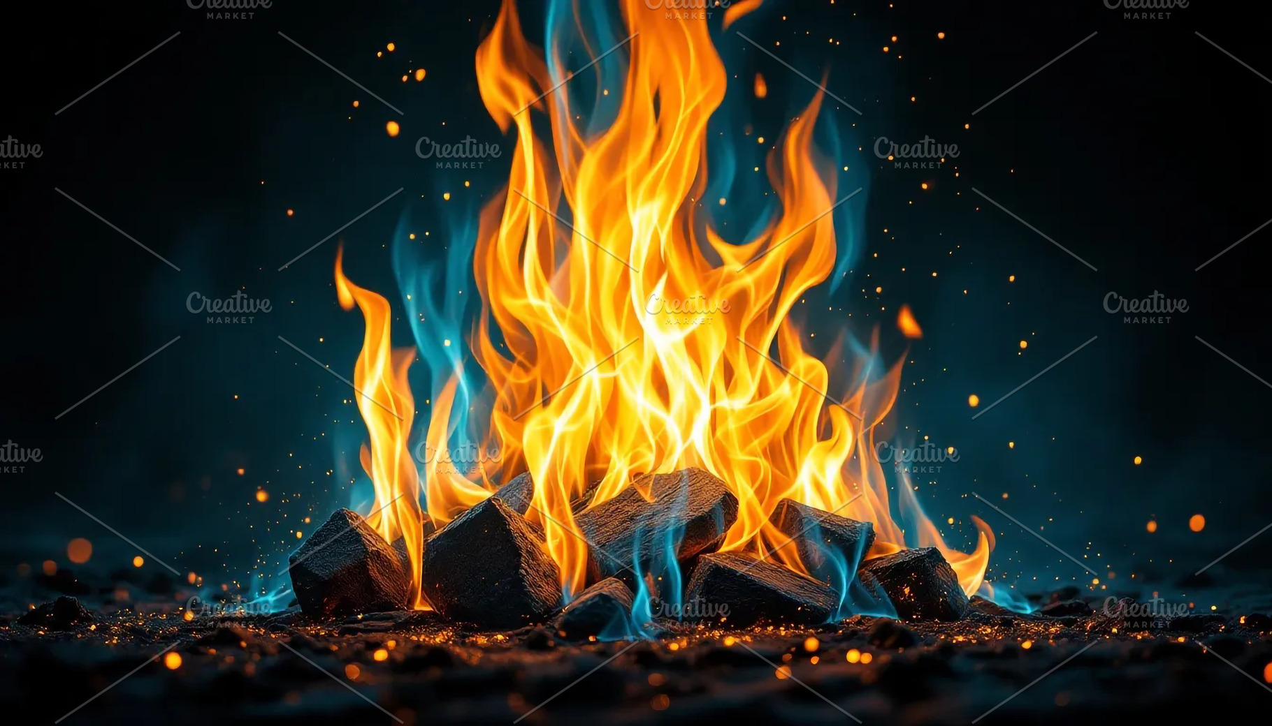 Burning Coal Fire with Blue Flames a, a Nature Photo by Stock Shape