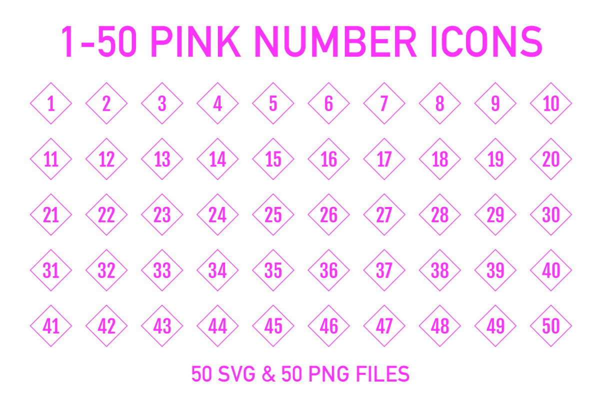 1-50 Pink Outline Cube Numbers, an Icon by Designs By Alfredo