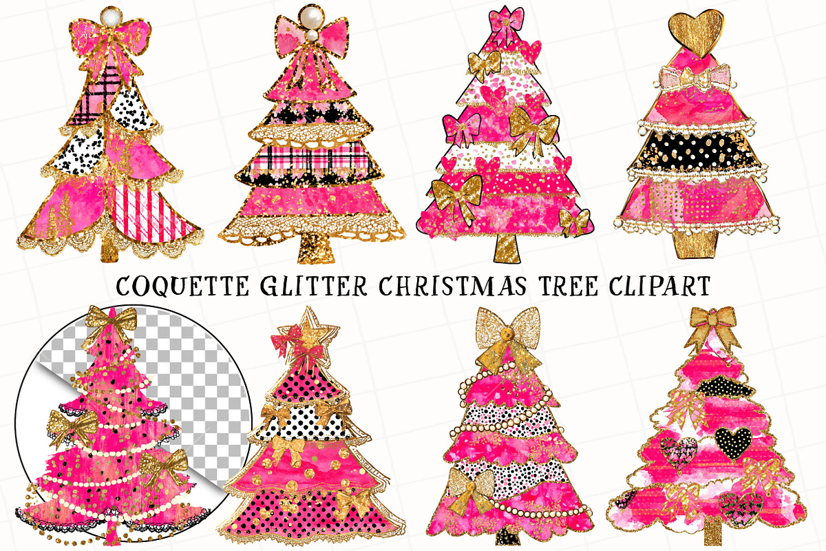 Coquette Christmas Tree Clipart, an Illustration by OK Design (Photo 2 of 6)