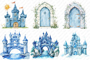 Blue Fairytale Castle Clipart, an Illustration by Watercolor design (Thumbnail 4 of 11)