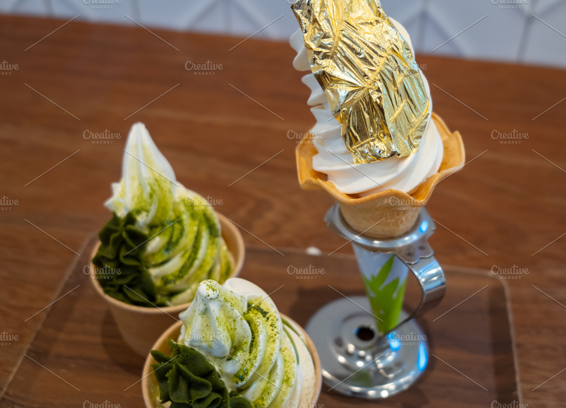 Traditional Japanese gold leaf and matcha ice cream in Kanazawa, a Nature Photo by GoodGoods