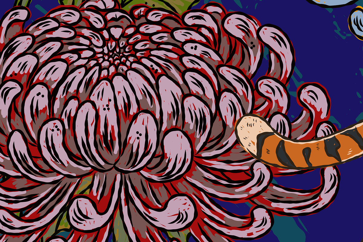Tiger, candle, chrysanthemums, a Pattern Graphic by NayaChu (Photo 9 of 9)
