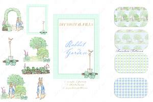 Rabbit Garden Watercolor Clipart