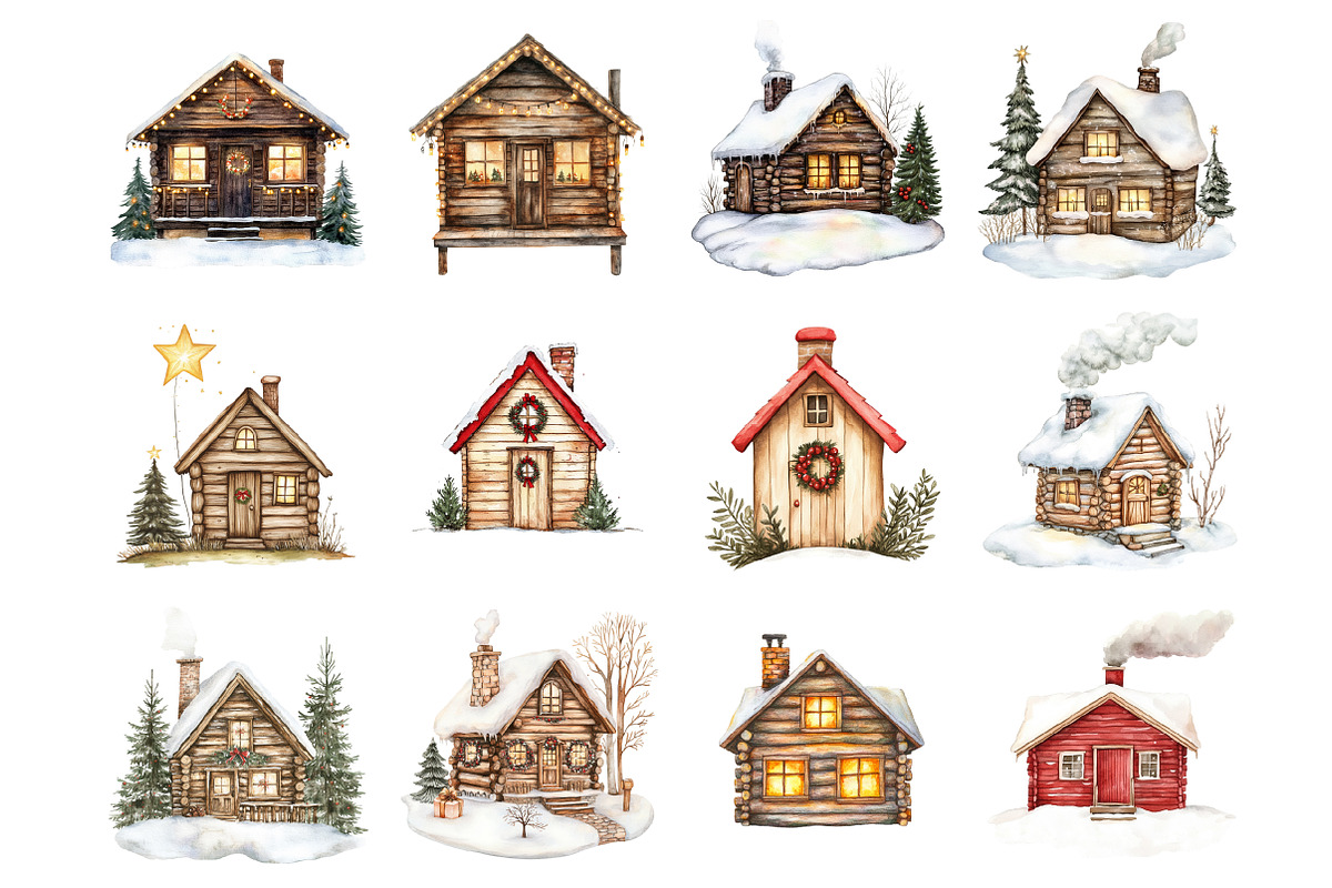Watercolor Christmas Cabin, an Illustration by Design Market (Photo 3 of 3)