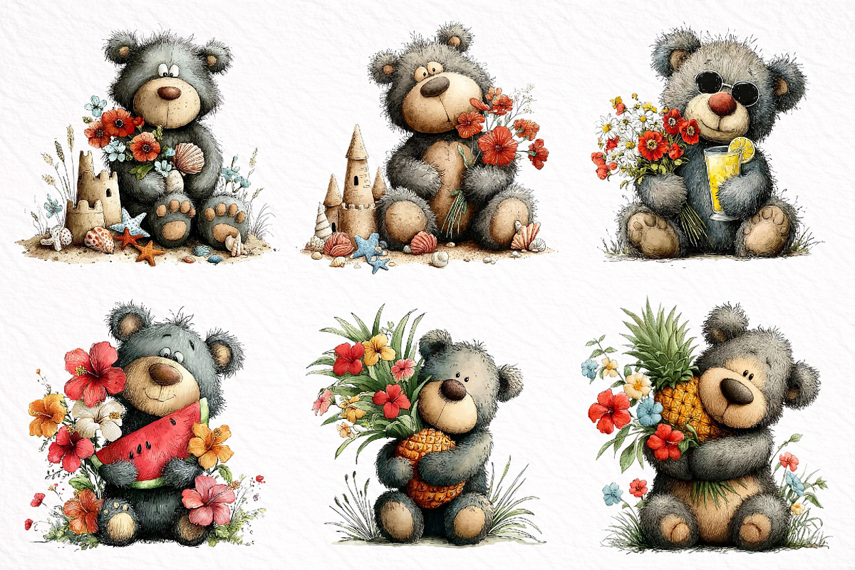 Summer Teddy Bear Clipart, an Illustration by DreamArtGraphic (Photo 2 of 8)