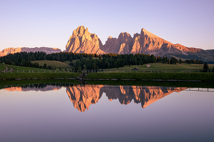 Reservoir at Alp Di Siusi at Sunset