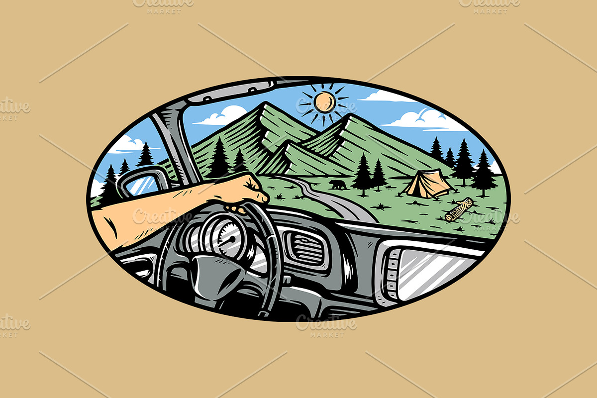 view of the mountain from inside car, an Illustration by gunaonedesign (Photo 1 of 4)
