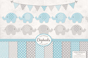 Blue and Grey Elephant Clipart, an Illustration by Amanda Ilkov (Thumbnail 1 of 3)