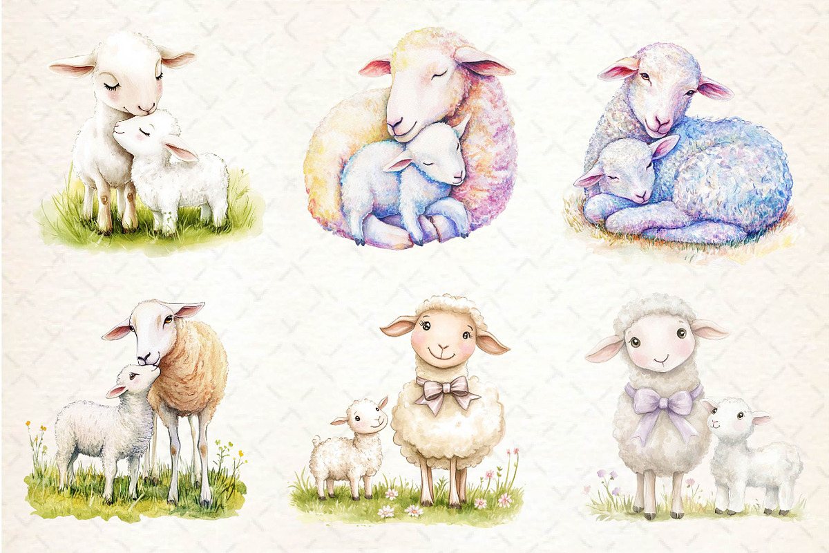 Watercolor Lamb & Ewe Love Clipart, an Illustration by Dream Creation (Photo 3 of 6)