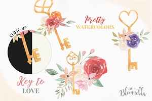 Keys & Locks Watercolor Clipart Set