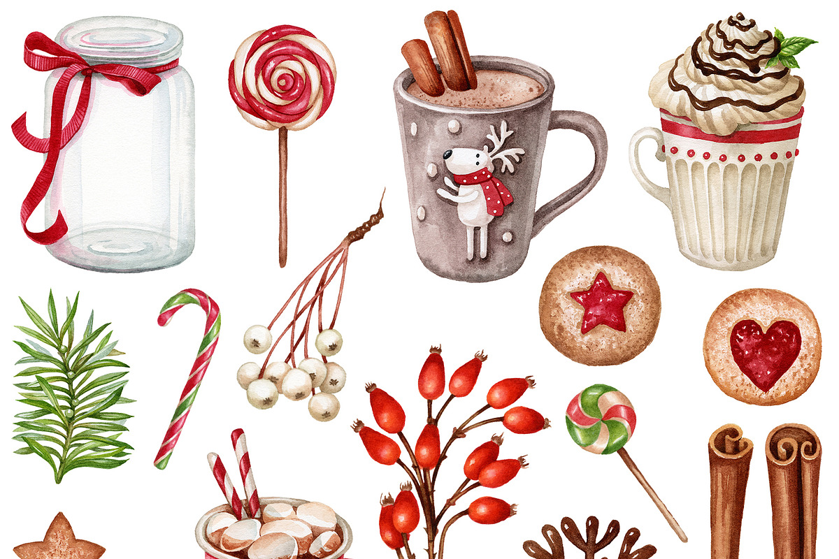 Watercolour Christmas PNG files, a Food Illustration by Mary (Photo 2 of 3)