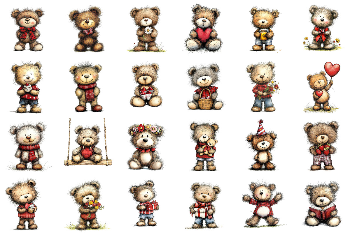 Watercolor Teddy Bear Clipart, an Illustration by designcity5 (Photo 2 of 5)