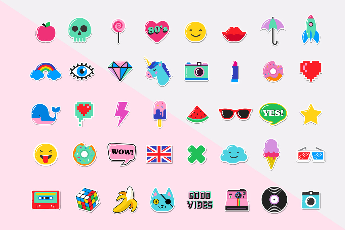 Pop Art 80's patches and stickers, an Emoji Icon by Marish (Photo 3 of 6)