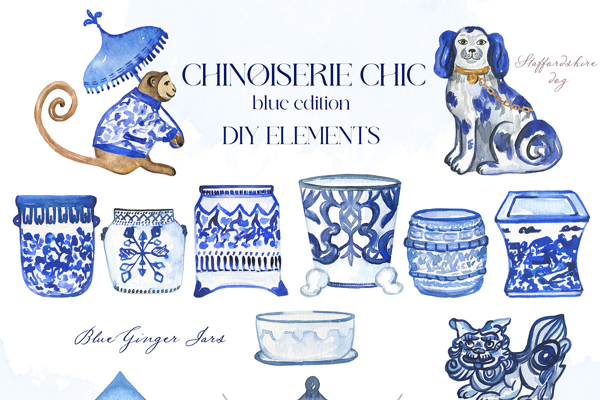 Chinoiserie Blue Watercolor, a Decorative Illustration by LABFcreations (Photo 2 of 10)
