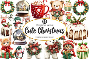 Cute Christmas Watercolor Clipart