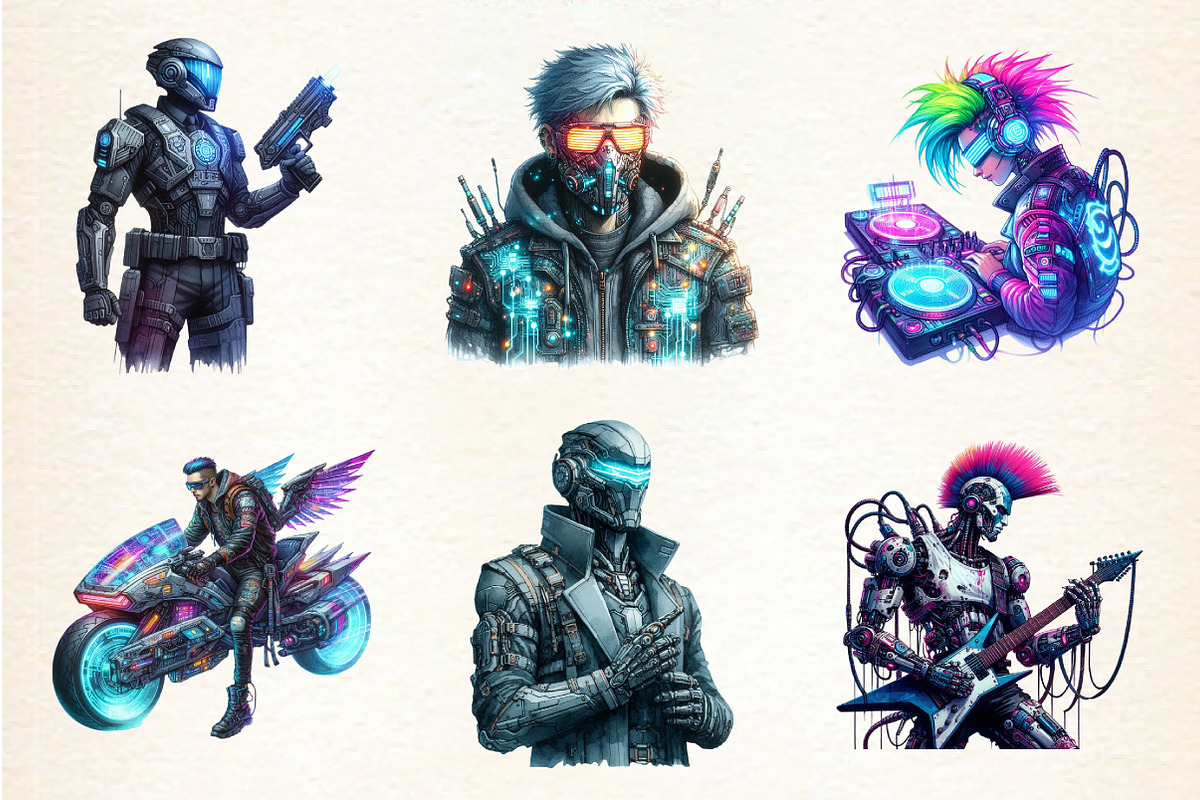 Cyberpunk Characters Clipart, an Illustration by DreamArtGraphic (Photo 3 of 4)