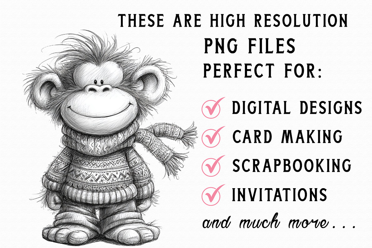 Christmas Monkey Sketch Art Clipart, an Illustration by Libby Wishes (Photo 5 of 7)