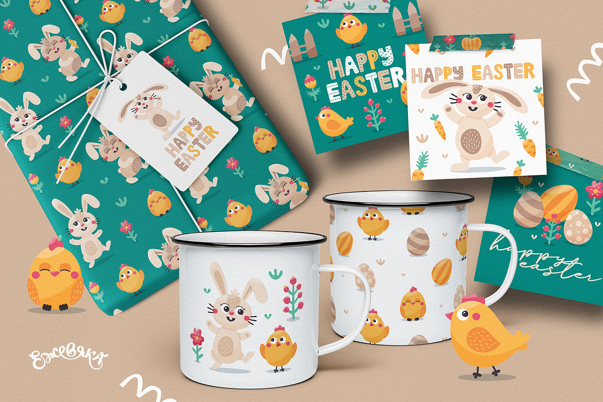Cute Easter Bunny Clipart & Patterns, a Seasonal Illustration by Ejevyaka (Photo 7 of 9)