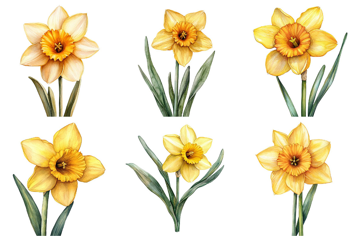 Watercolor Daffodil Flower Clipart, an Illustration by DreamPrint404 (Photo 4 of 7)