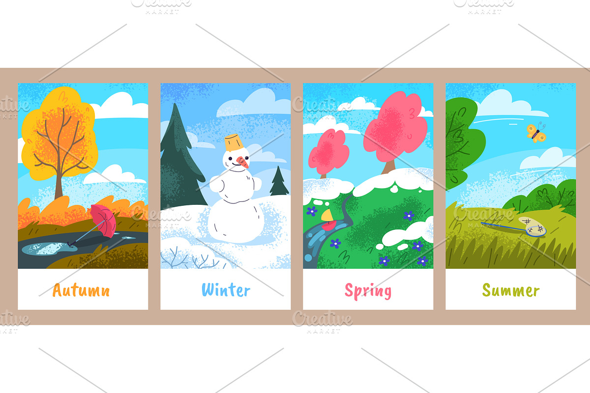 Four season cards. Autumn winter, an Object Illustration by Stock-Smart-Start