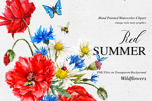 Red Poppy Watercolor Clipart, an Illustration by Depiano