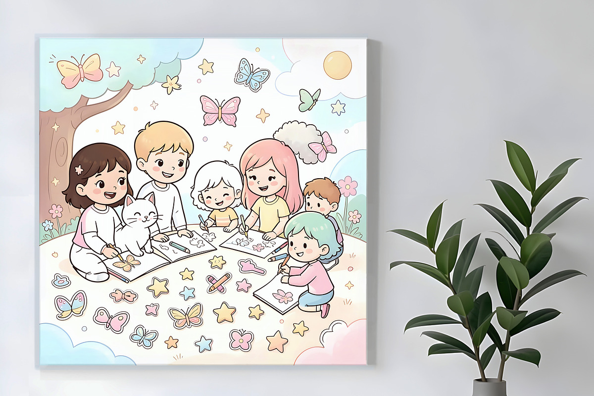 Children Enjoying Coloring, a Person Illustration by Sharon Schwalbe (Photo 3 of 6)