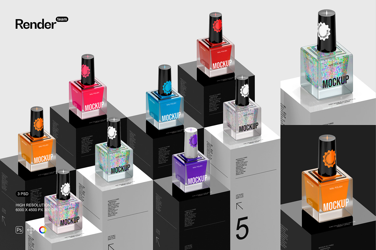 Nail Polish Mockup Set, a Cups & Container Mockup by Renderteam (Photo 1 of 8)