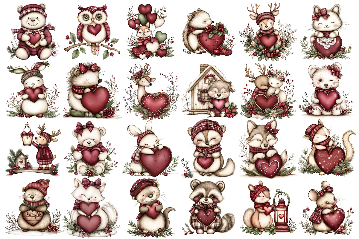 Valentine Woodland Animal Clipart, an Illustration by designcity5 (Photo 2 of 5)