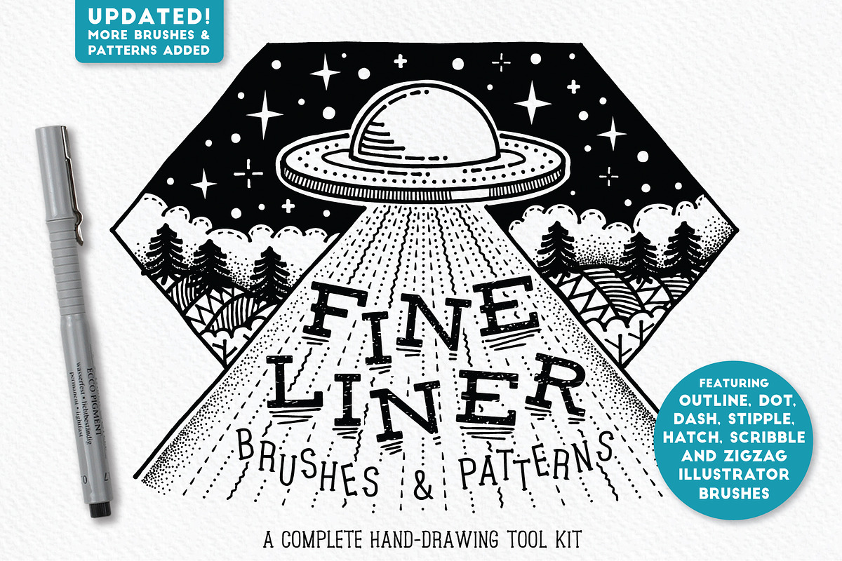 Fine Liner Brushes & Patterns, a Brush Add-On by The Artifex Forge (Photo 1 of 9)